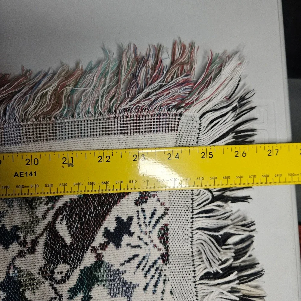 Vtg Goodwin Weavers Cotton Tapestry Throw Blanket Birds Fruit Botanical‎ USA